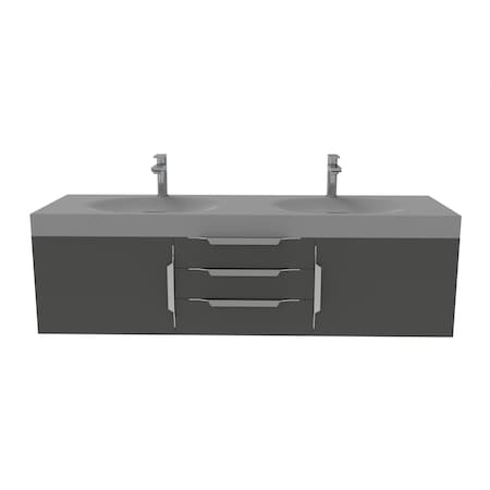 Castello Usa Thames 60-inch Black Vanity Set with Gray Top and Brushed Nickel Handles CB-MC-60BLK-BN-20146-GR